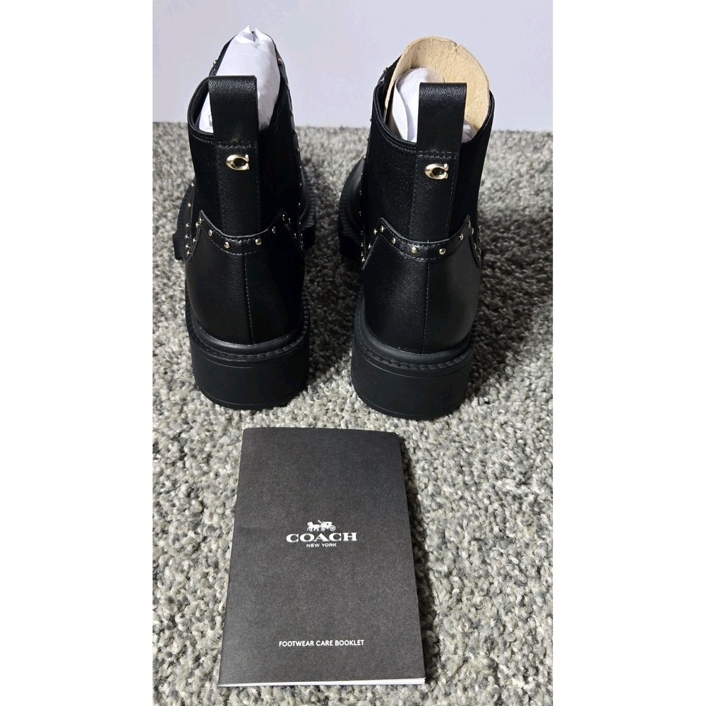 NWB Coach Lory Leather Boot Bootie Black w/ Gold Stud Logo Detail Women sz 6.5B - Picture 4 of 16